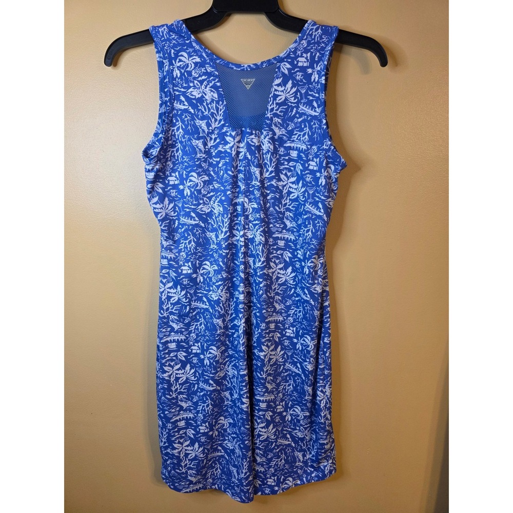 Columbia PFG Freezer III Dress Womens Small Blue White Tropical Island Fishing - Picture 4 of 5